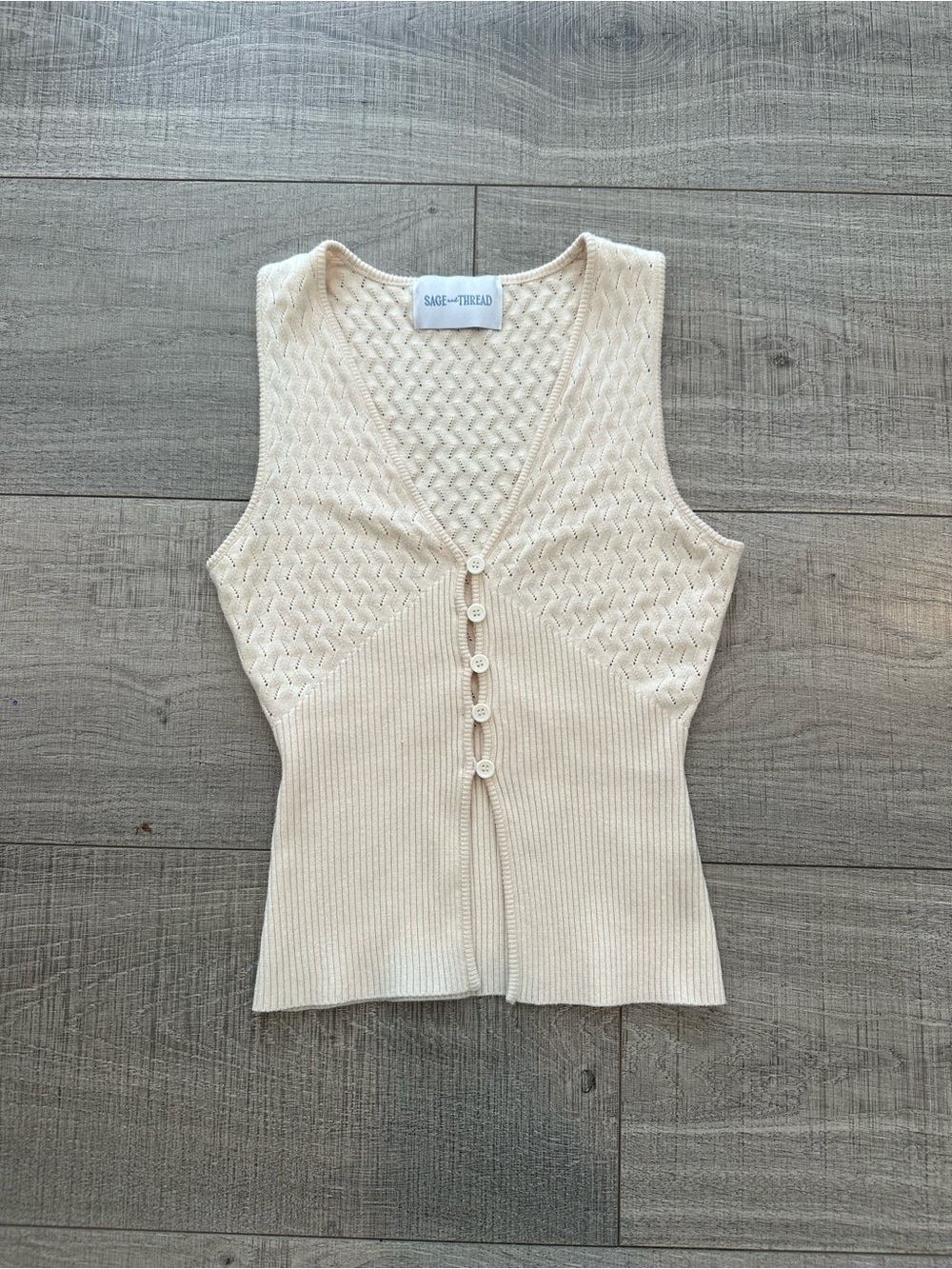 Vintage Style Cream Button-Front Knit Tank